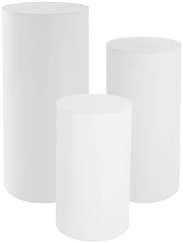 3Pcs White Cylinder Pedestal Stands for Party Decor