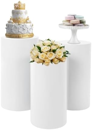3Pcs Cylinder Pedestal Stand for Party Decor - White