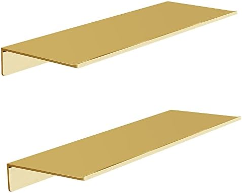 Metal Floating Shelves Set of 2 Brushed Gold Wall Shelves