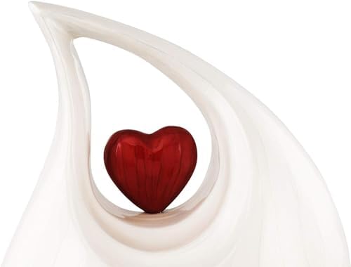 Pearl White Teardrop Cremation Urn with Heart Design
