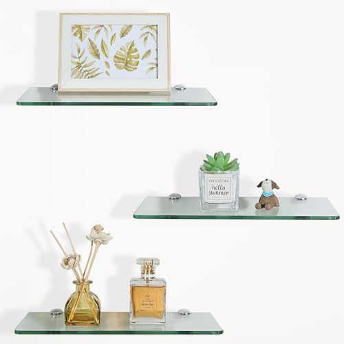 SAYAYO Clear Tempered Glass Floating Shelves Set of 3 12 Inch
