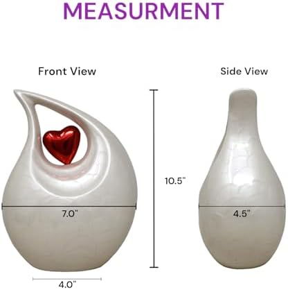Pearl White Teardrop Cremation Urn with Heart Design