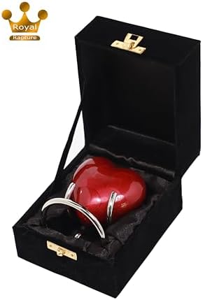 Royal Rapture Heart Urn for Ashes with Stand Red Brass 3 Inch