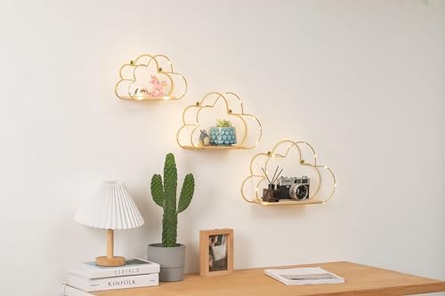 Golden Cloud Floating Shelves with LED Lights Set of 3