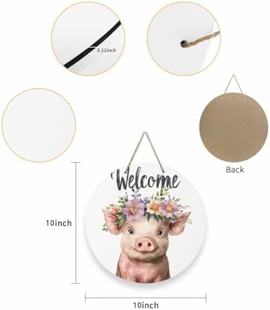 10 Inch Pink Pig Welcome Sign Wood Door Wreath