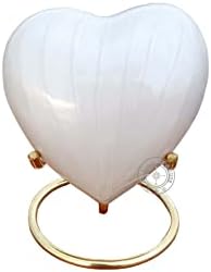 White Cremation Urn Heart with Brass Stand and Black Box