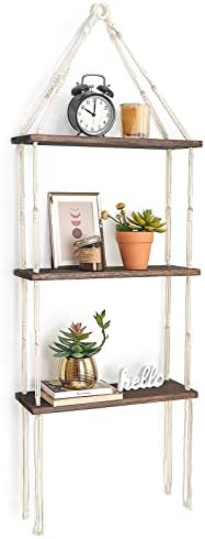 Macrame Wall Hanging Shelf 3 Tier Wood Floating Shelves