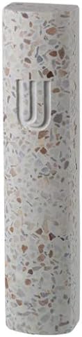 Dotted White Polyresin Cement Mezuzah 15cm