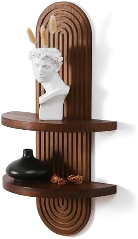 Modern Wall Shelf with Arched Wood Design Walnut
