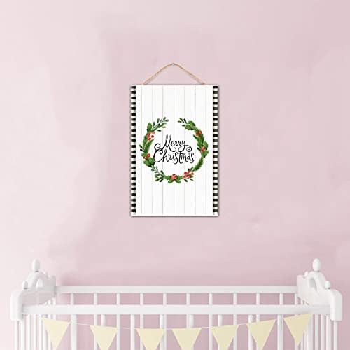 Winter Door Hanger Wreath Wood Sign 8x12in