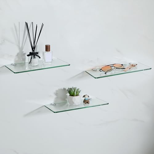SAYAYO Clear Tempered Glass Floating Shelves Set of 3 12 Inch