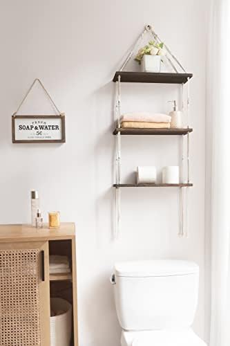 Macrame Wall Hanging Shelf 3 Tier Wood Floating Shelves