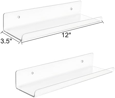 ROYALITA Small Clear Acrylic Floating Wall Shelves Set of 2