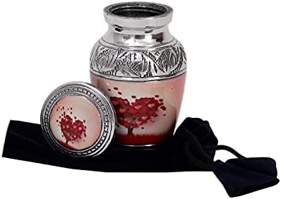 HLC Red Heart Cremation Urn - Mini Keepsake Urn with Velvet Box