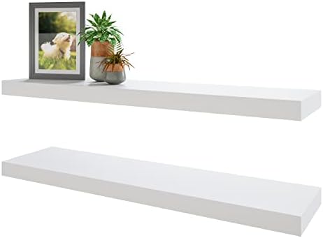 BAMEOS Floating Shelves Set of 2 White Wall Mounted Wood Shelves
