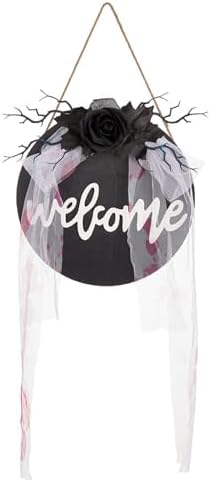 Halloween Welcome Sign Wooden Door Hanging Wreath