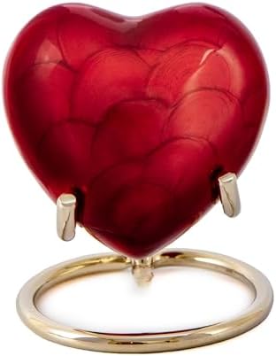Royal Rapture Heart Urn for Ashes with Stand Red Brass 3 Inch