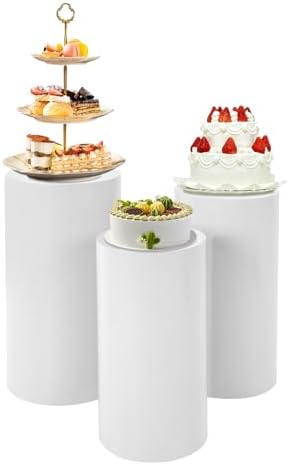 3 Pcs Round Cylinder Pedestal Stand White