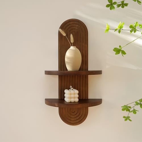 Modern Wall Shelf with Arched Wood Design Walnut