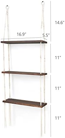 Macrame Wall Hanging Shelf 3 Tier Wood Floating Shelves