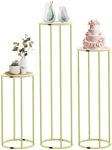 Dollate 3PCS Gold Metal Cylinder Pedestal Stand
