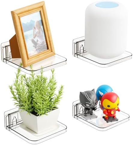 Yieach 5 Inch Mini Wall Shelf 4 Pack Clear Floating Display