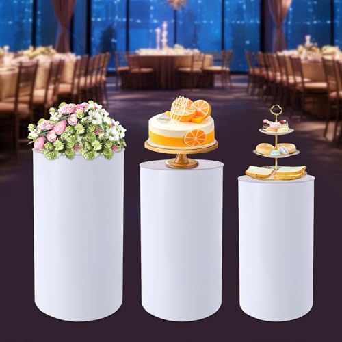 White Cylinder Pedestal Stand 3Pcs for Parties