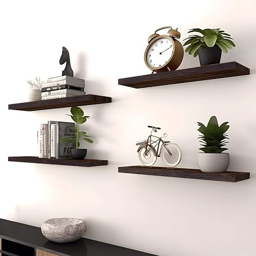 PHPH Wood Floating Shelves Set of 6 17 Inch Brown
