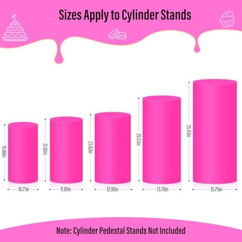 LEBENGURU 5Pcs Cylinder Pedestal Stand Covers Fushia Round Spandex