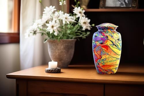 Modern Print Urn with Velvet Bag - Rainbow Tie Dye Cremation Urn