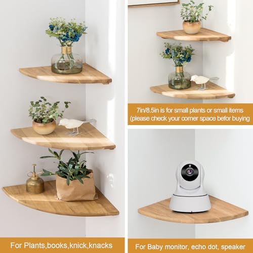 Conamily 7 Inch Solid Oak Floating Corner Shelf