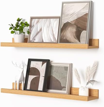 Heimlove Picture Ledge Shelf Set of 2 Natural Oak