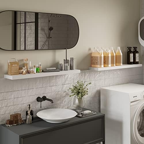 BAMEOS Floating Shelves Set of 2 White Wall Mounted Wood Shelves