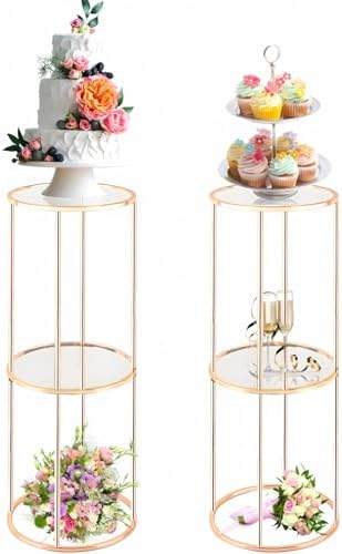 2PCS 2 Tier Round Gold Cake Stand for Party