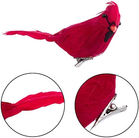 Ogrmar 12 Pack Red Birds Clip On Christmas Tree Decorations