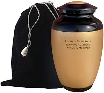 Classic Custom Engraved Cremation Urn in Brass with Gold Finish and Velvet Bag