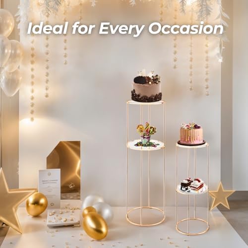 2PCS 2 Tier Round Gold Cake Stand for Party