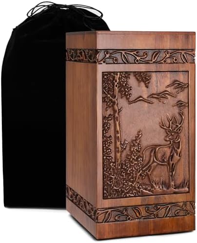 Wooden Cremation Urn with Engraved Deer Design