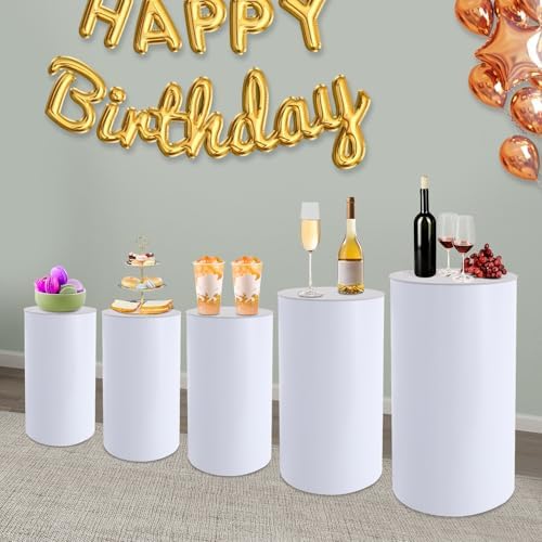 5pcs White Cylinder Display Pedestal Stand for Parties
