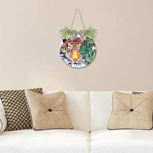 Exnundod Welcome Door Sign Tiger Jungle Wreath