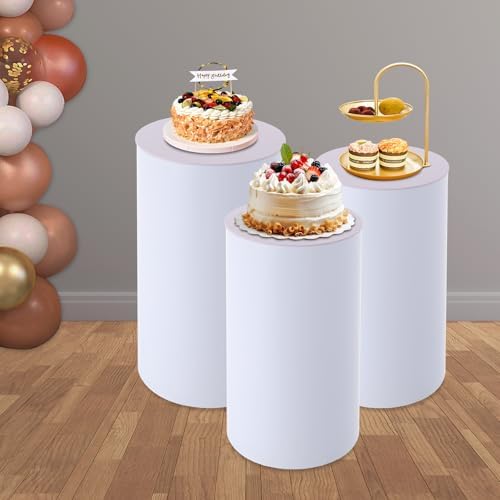 White Cylinder Pedestal Stand 3Pcs for Parties