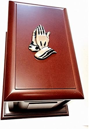 Large Traditional Cherry Finish Cremation Urn with Brass Praying Hand