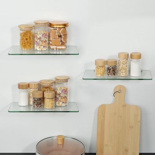 SAYAYO Clear Tempered Glass Floating Shelves Set of 3 12 Inch