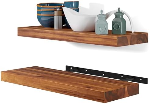 BATODA Set of 2 17 Acacia Wood Floating Shelves Wall Mounted