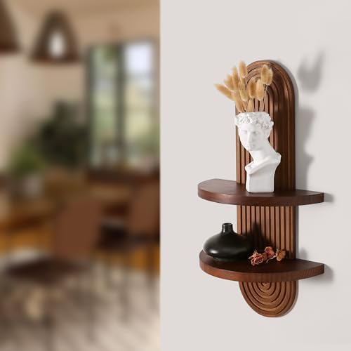 Modern Wall Shelf with Arched Wood Design Walnut