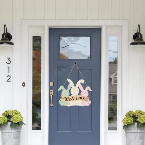 Easter Door Sign with Cute Bunny Welcome Decor
