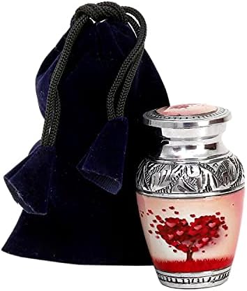 HLC Red Heart Cremation Urn - Mini Keepsake Urn with Velvet Box