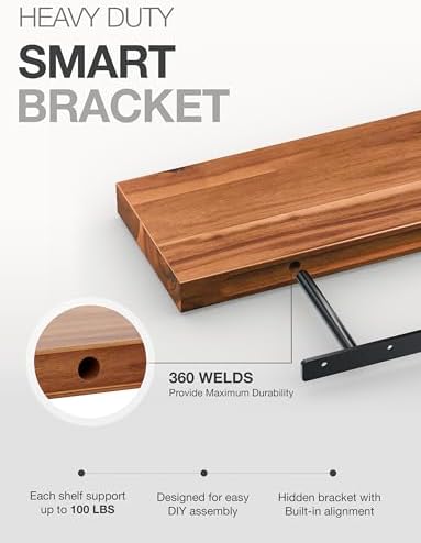 BATODA Set of 2 17 Acacia Wood Floating Shelves Wall Mounted