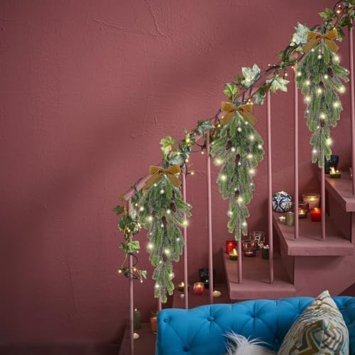 4Pack 276 Inch Pre-Lit Teardrop Wreath with Pine Cones and Fairy Lights