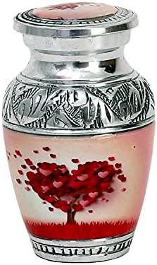 HLC Red Heart Cremation Urn - Mini Keepsake Urn with Velvet Box